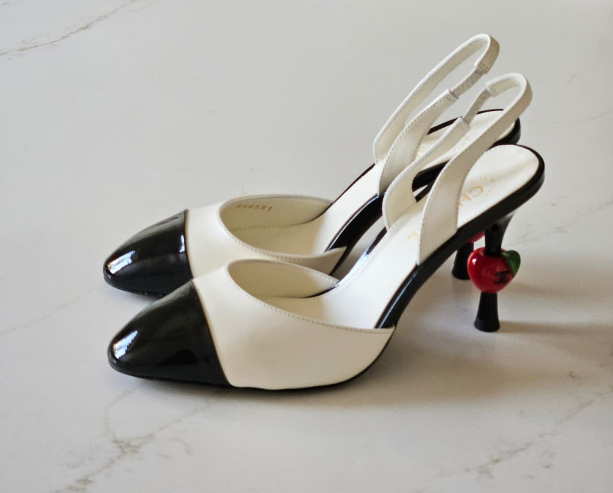 Chanel Lambskin Patent Cap Toe CC Apple Slingback Pump - 8