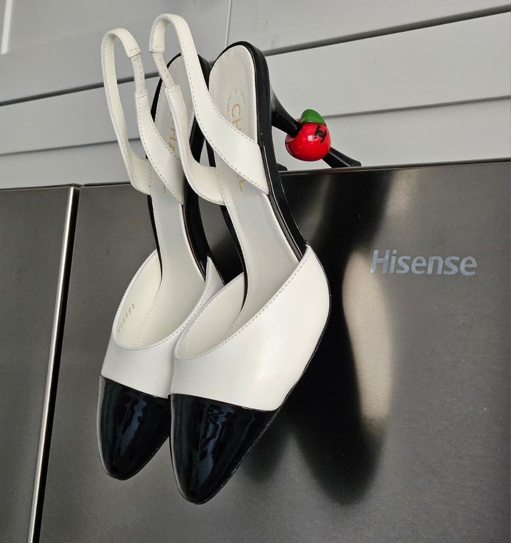 Chanel Lambskin Patent Cap Toe CC Apple Slingback Pump - 9