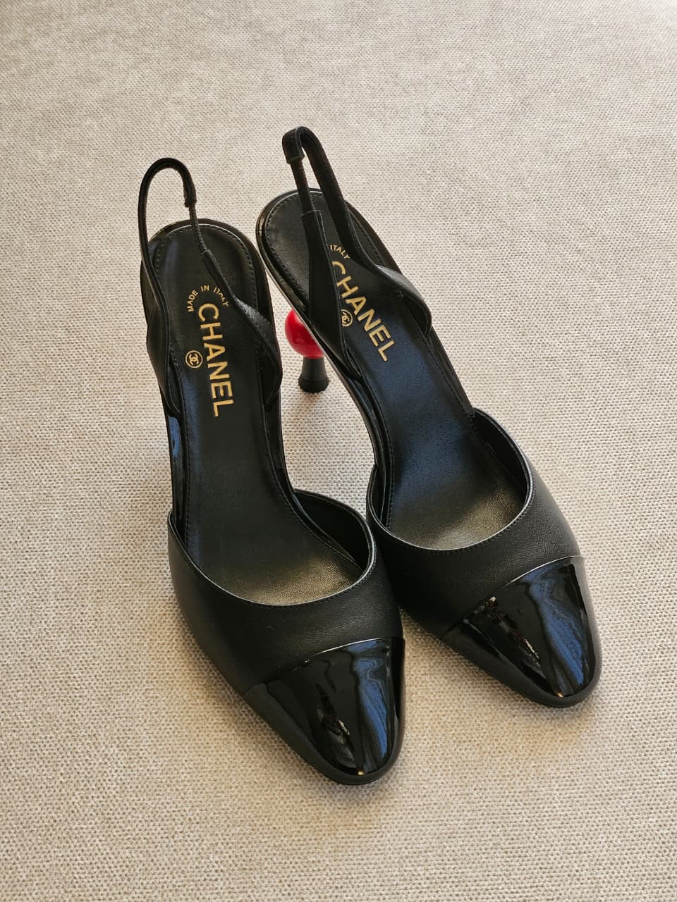 Chanel Lambskin Patent Cap Toe CC Apple Slingback Pump - 11