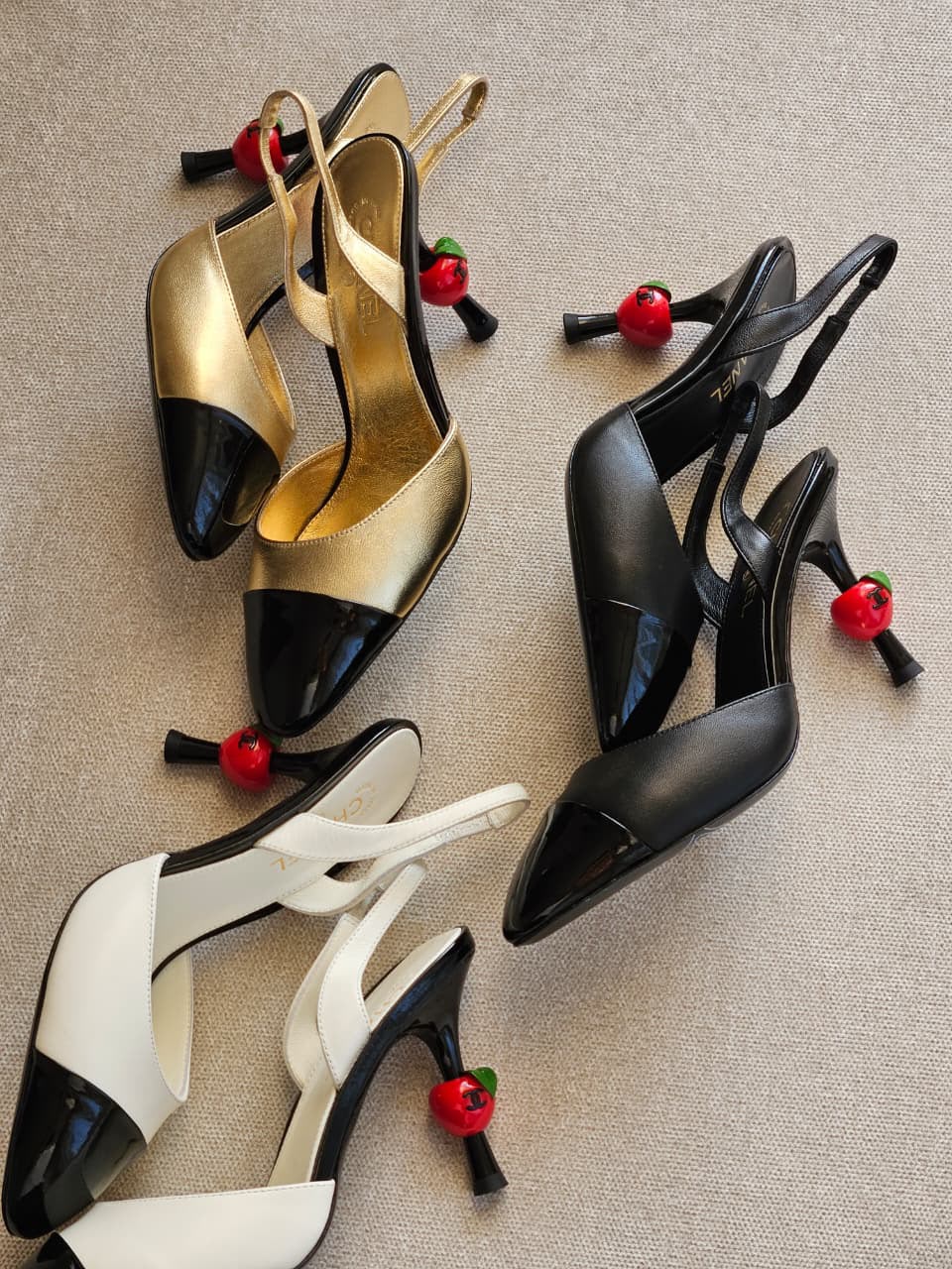 Chanel Lambskin Patent Cap Toe CC Apple Slingback Pump