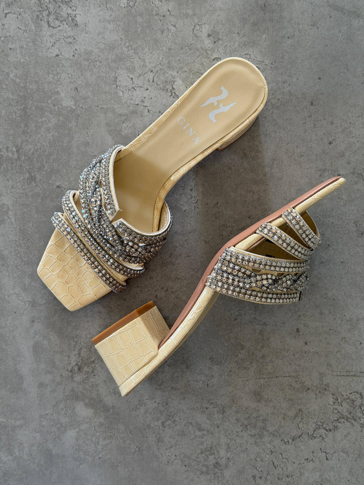 Gina Beige Croc Embossed Patent Sandals - 2