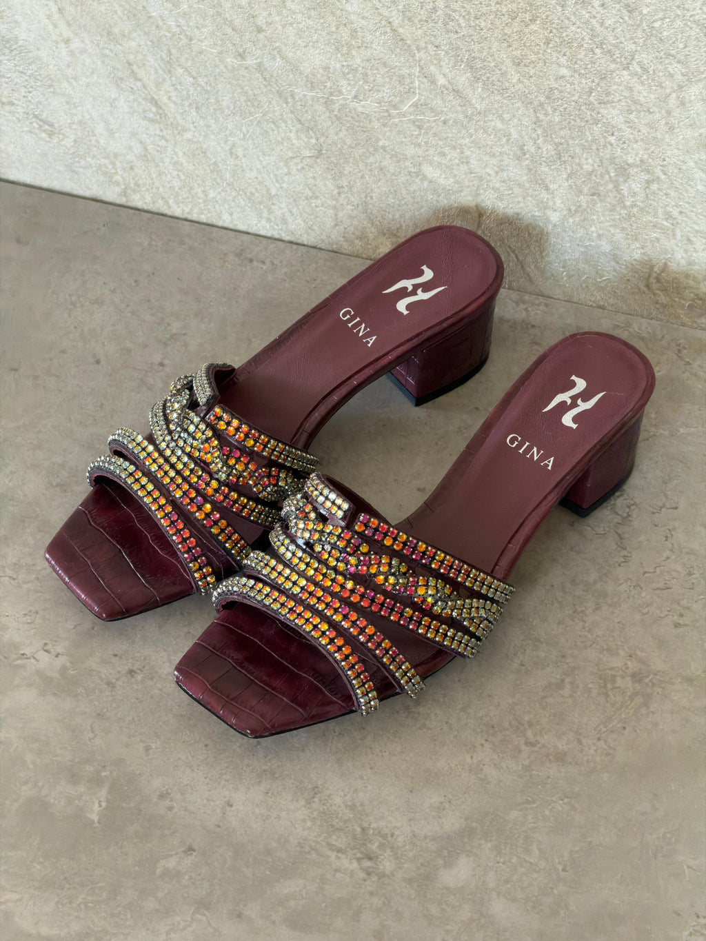 Gina Beige Croc Embossed Patent Sandals - 5