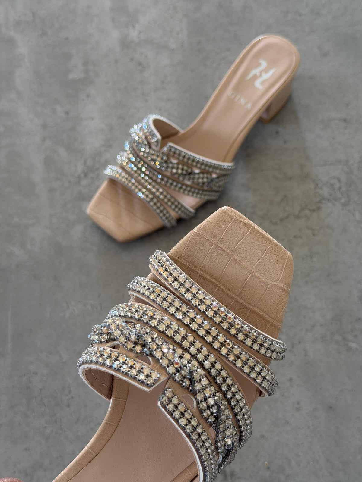 Gina Beige Croc Embossed Patent Sandals - 8