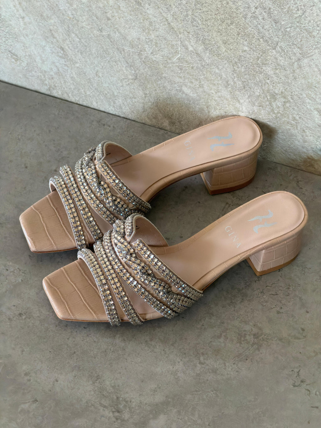 Gina Beige Croc Embossed Patent Sandals - 9