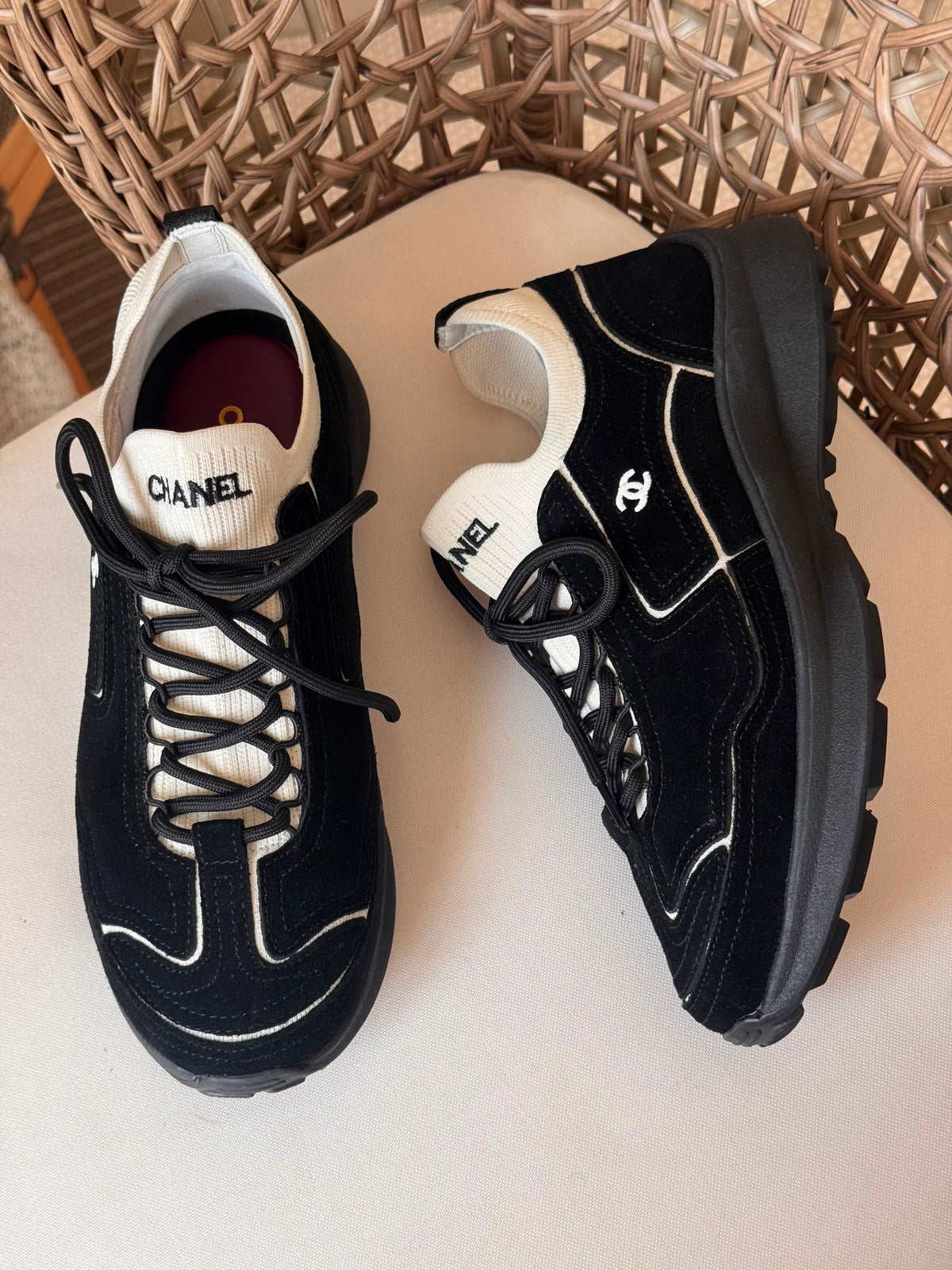 Chanel Suede Calfskin & Ribbed Knit Low-Top Sneaker