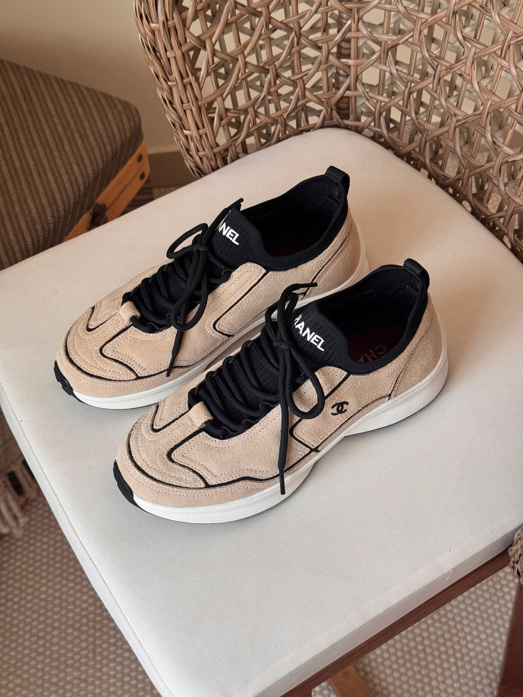 Chanel Suede Calfskin & Ribbed Knit Low-Top Sneaker