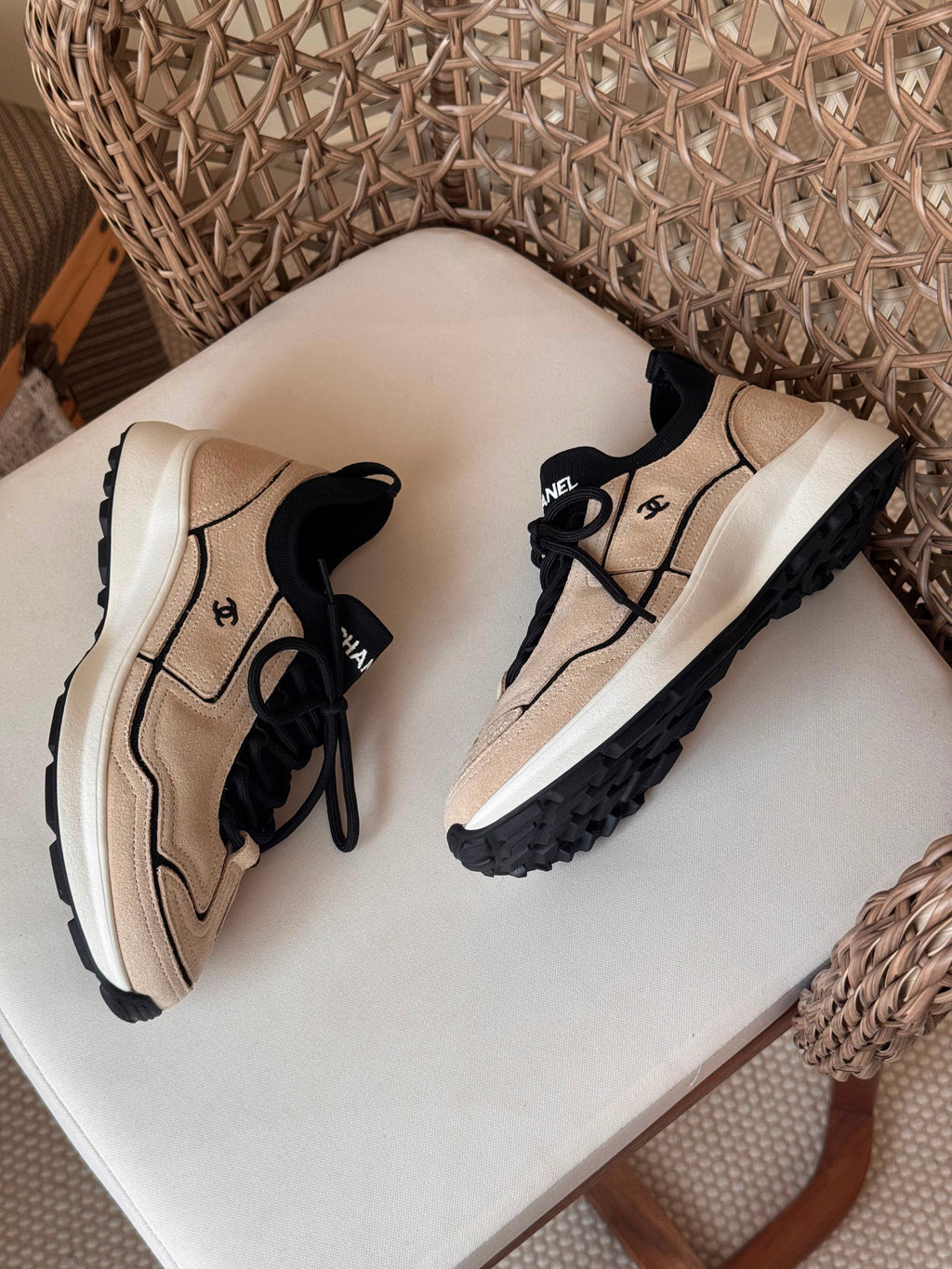 Chanel Suede Calfskin & Ribbed Knit Low-Top Sneaker