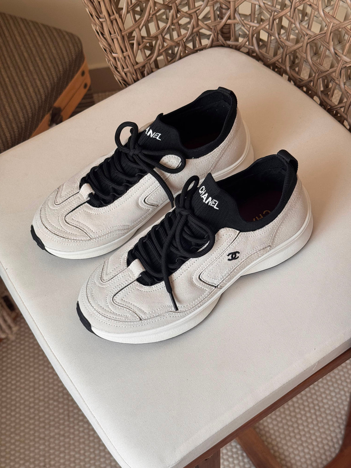 Chanel Suede Calfskin & Ribbed Knit Low-Top Sneaker