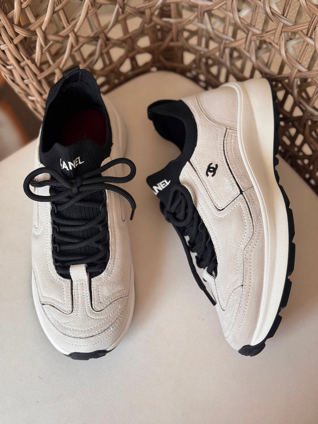 Chanel Suede Calfskin & Ribbed Knit Low-Top Sneaker
