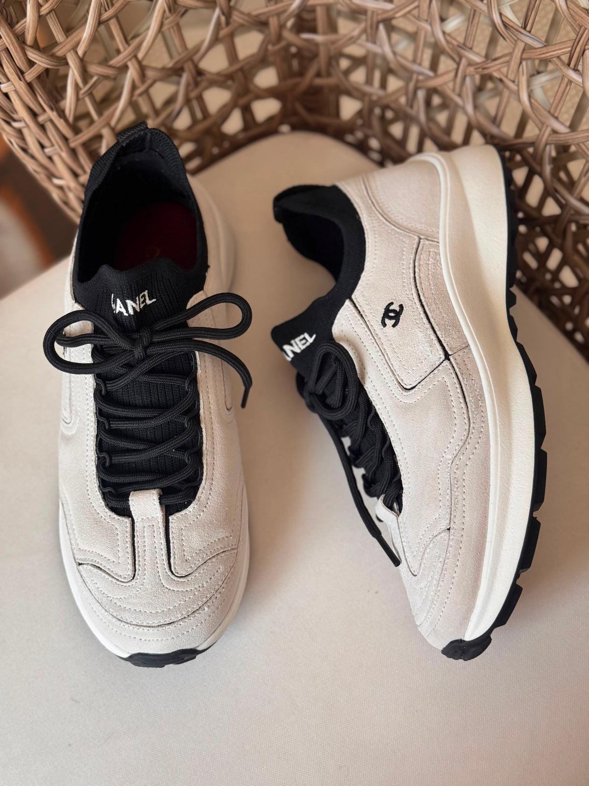 Chanel Suede Calfskin & Ribbed Knit Low-Top Sneaker
