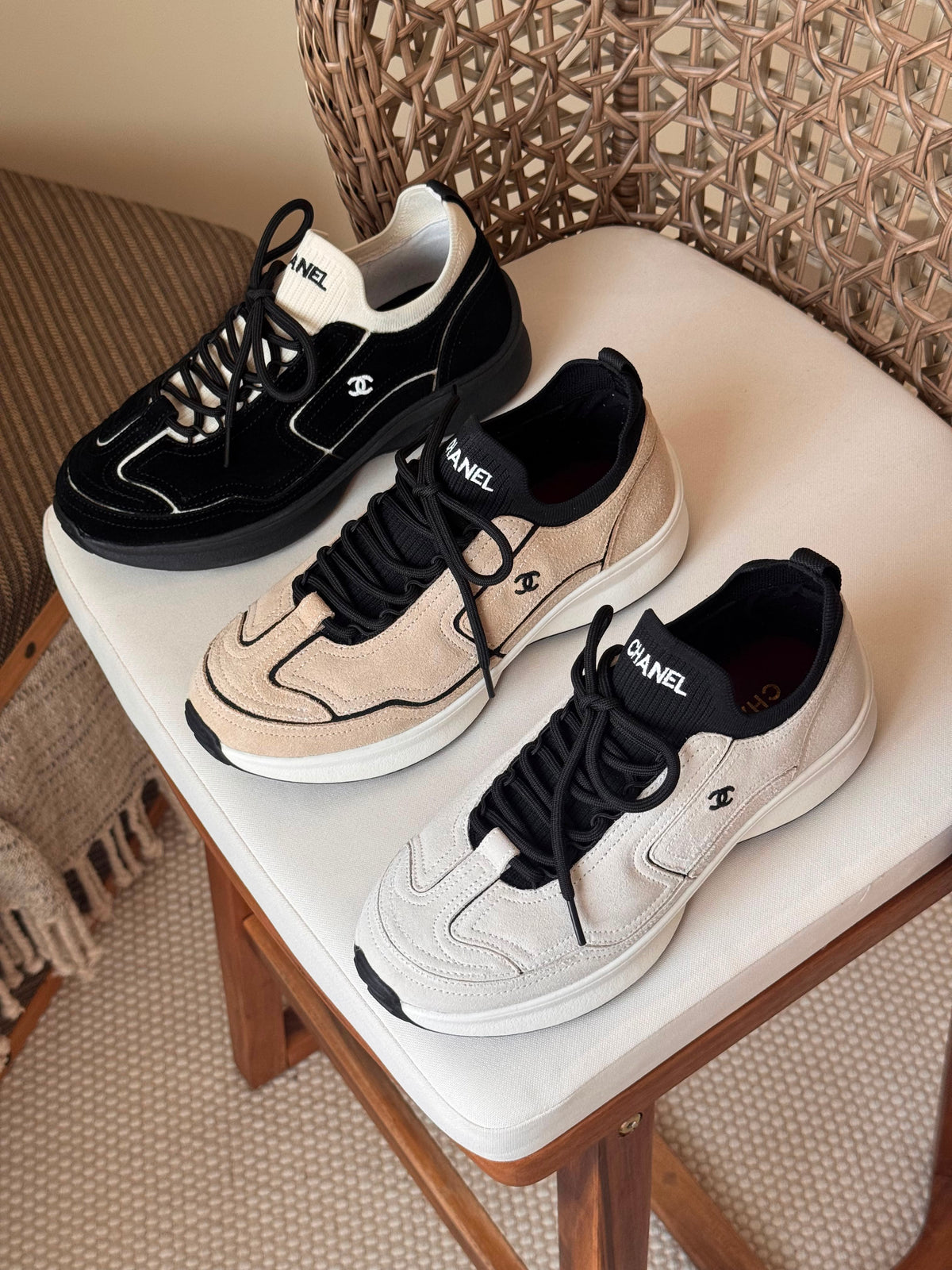 Chanel Suede Calfskin & Ribbed Knit Low-Top Sneaker