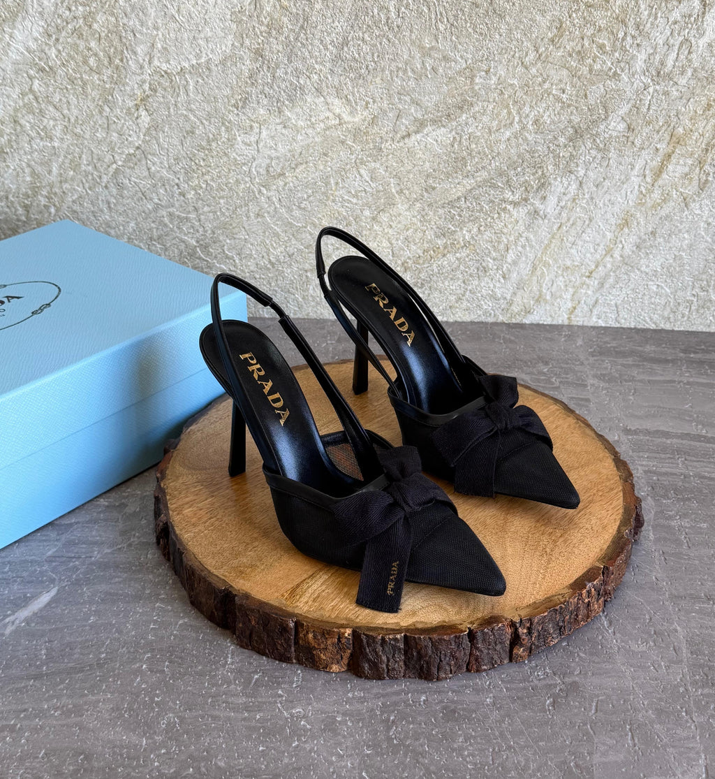 Prada Mesh Fabric Slingback Pumps - 3