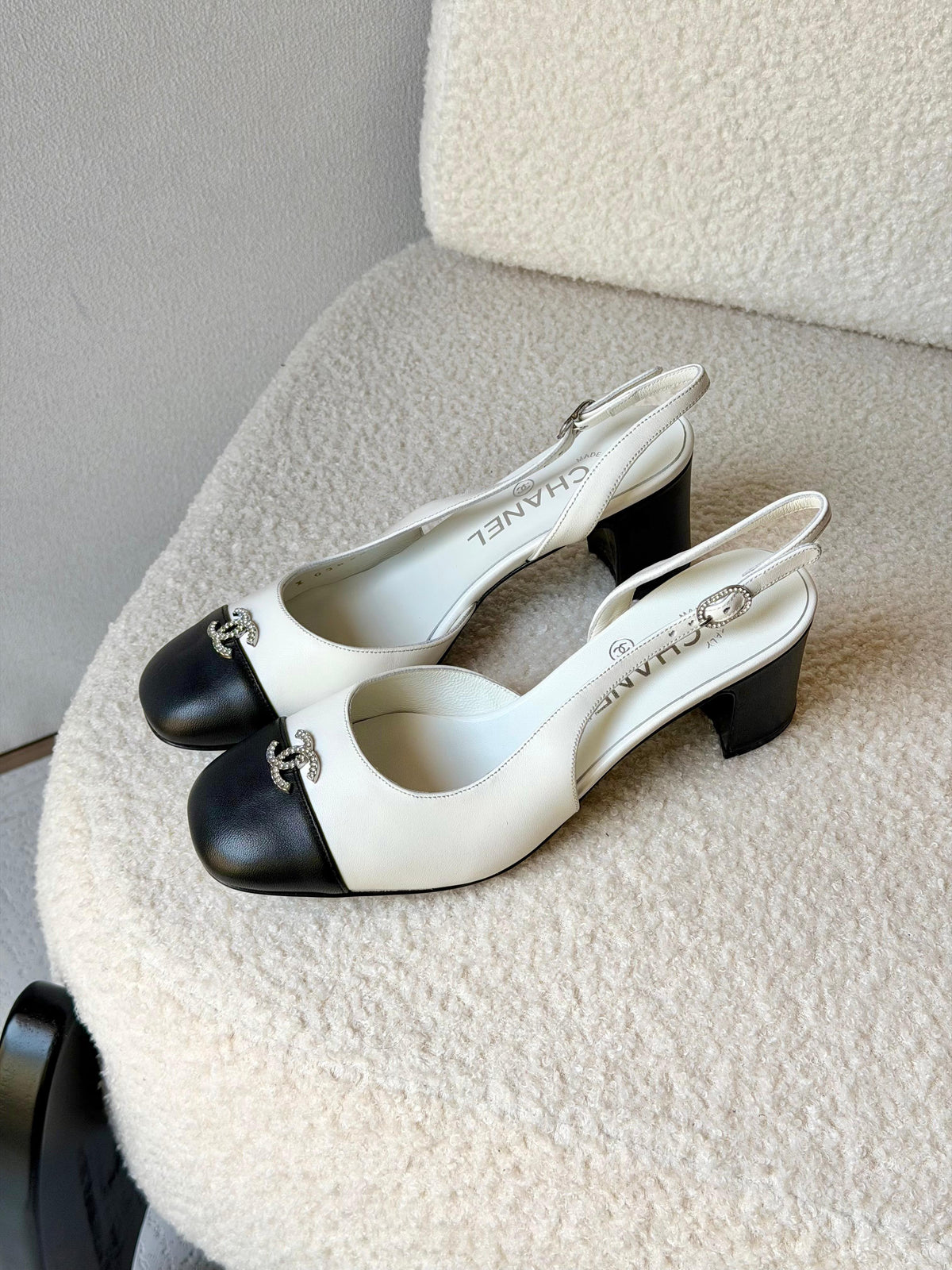 Chanel Crystal CC Lambskin Slingback Block-Heel Pump