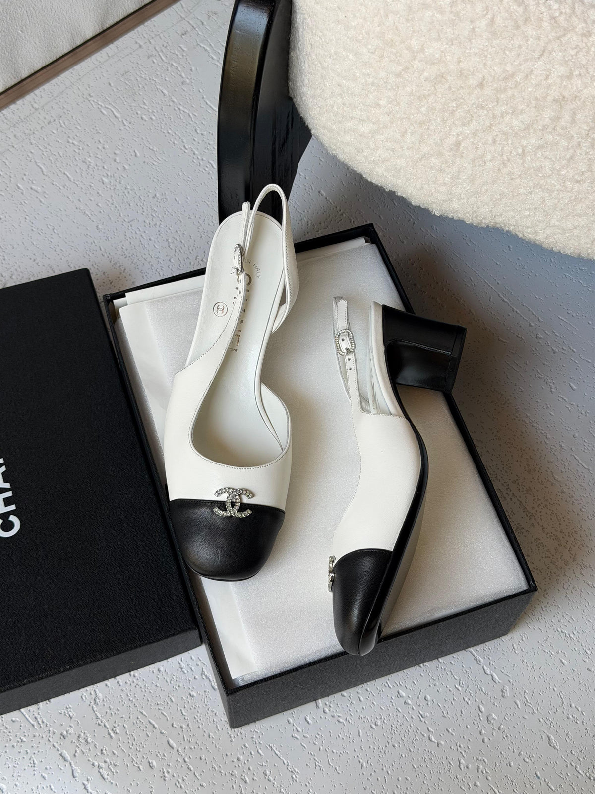 Chanel Crystal CC Lambskin Slingback Block-Heel Pump - 5