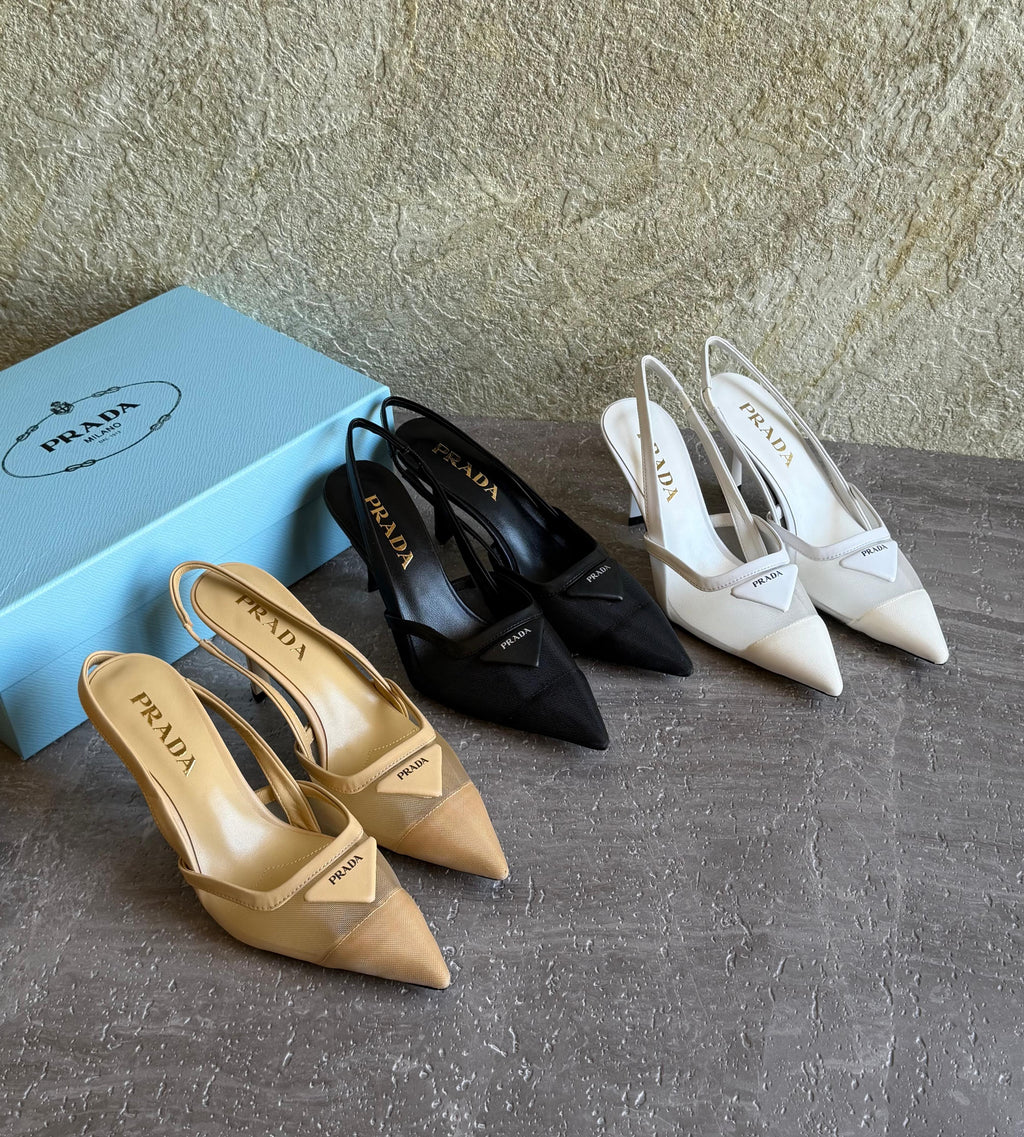 Prada mesh fabric slingback pumps
