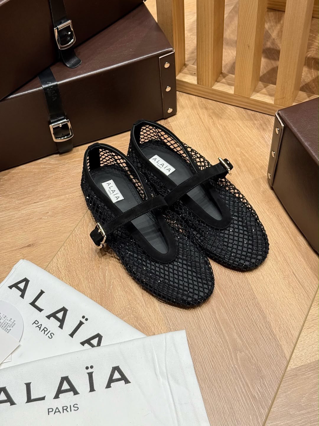 Alaia Fishnet Ballet Flats in Crystal Mesh