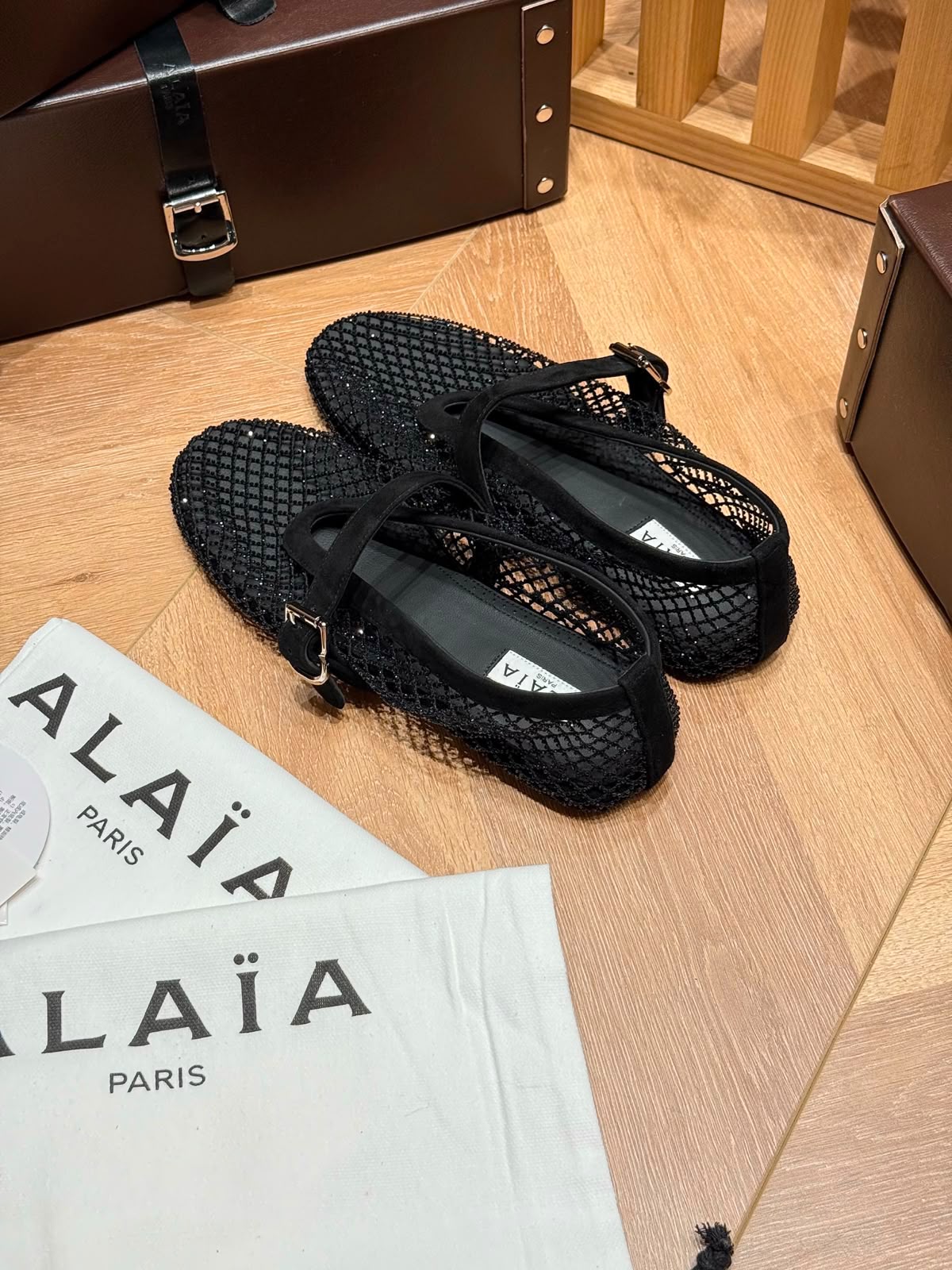 Alaia Fishnet Ballet Flats in Crystal Mesh - 2