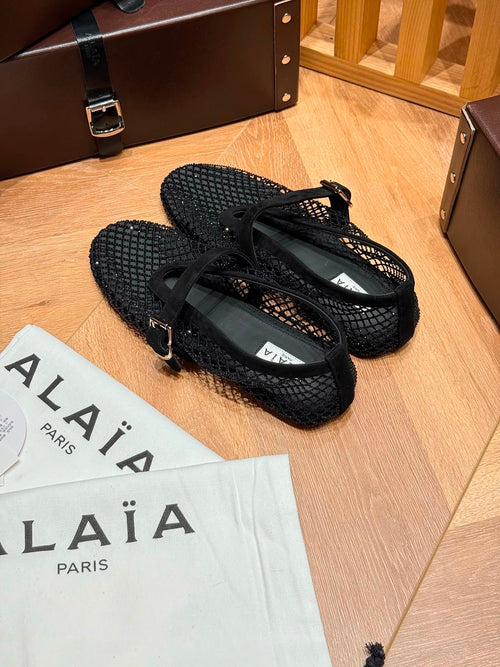 Alaia Fishnet Ballet Flats in Crystal Mesh - 2