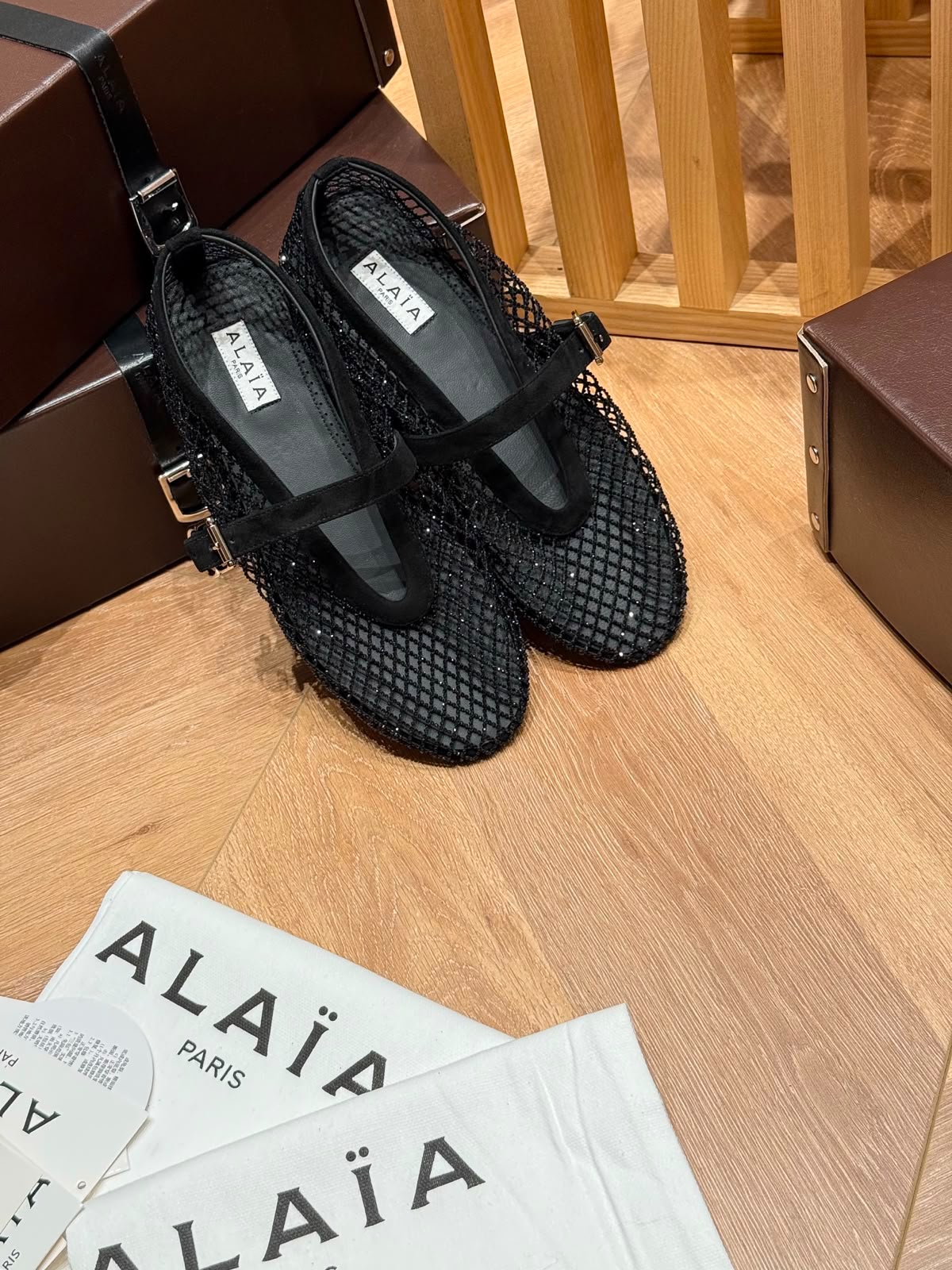 Alaia Fishnet Ballet Flats in Crystal Mesh - 3