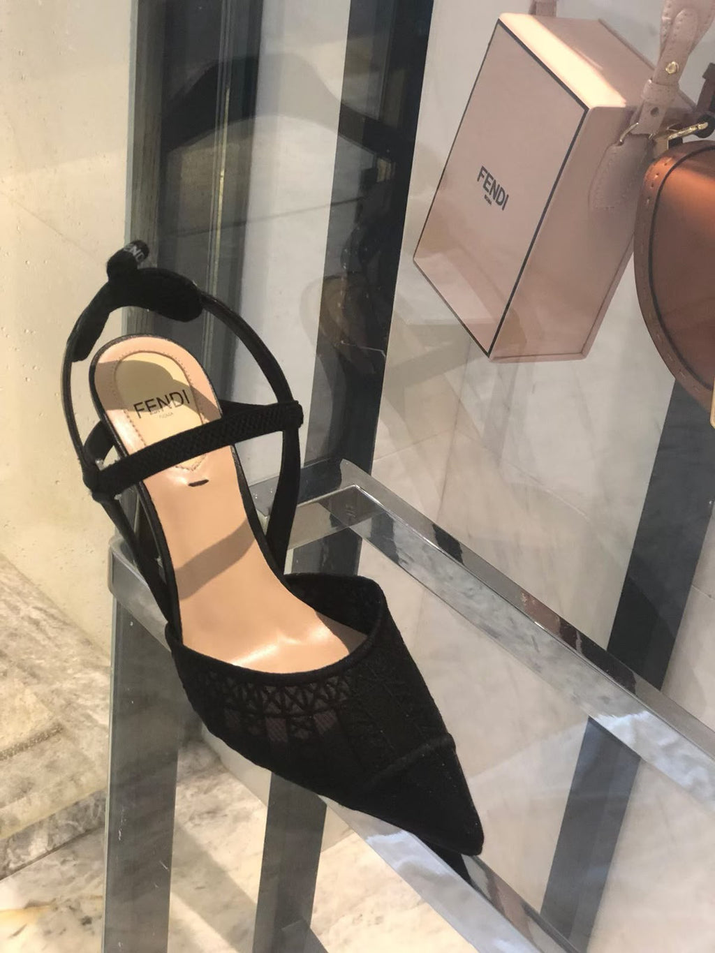 Fendi Fendi Black Lace and Leather Colibri Lite Slingback Pumps - 4