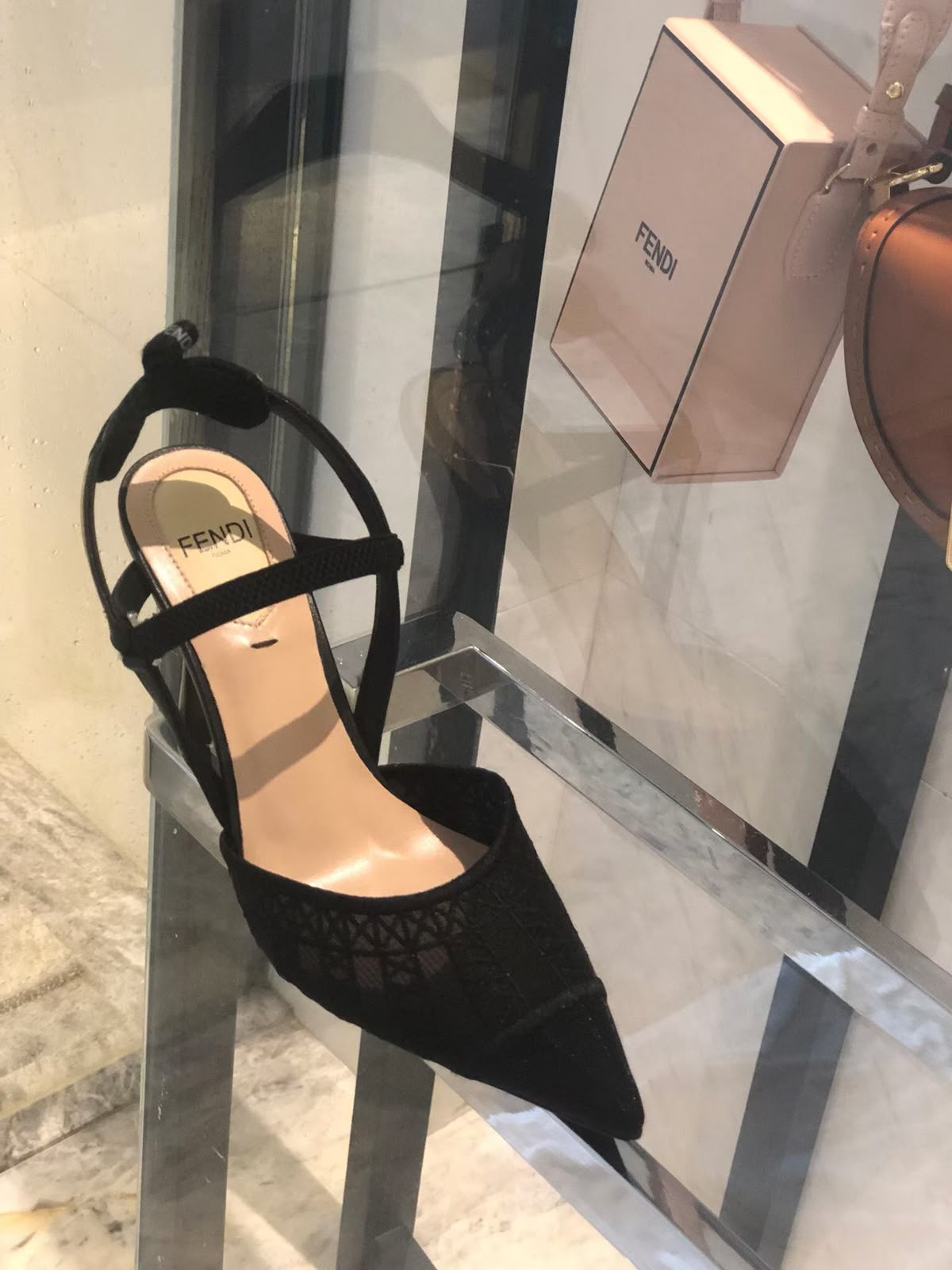 Fendi Fendi Black Lace and Leather Colibri Lite Slingback Pumps - 4