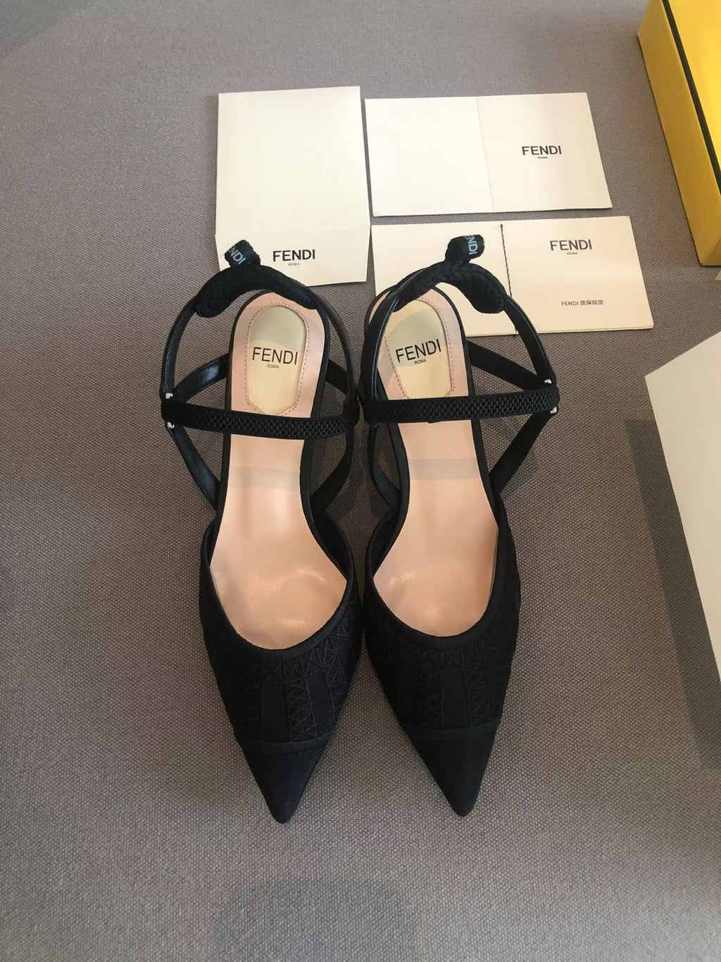 Fendi Fendi Black Lace and Leather Colibri Lite Slingback Pumps - 3