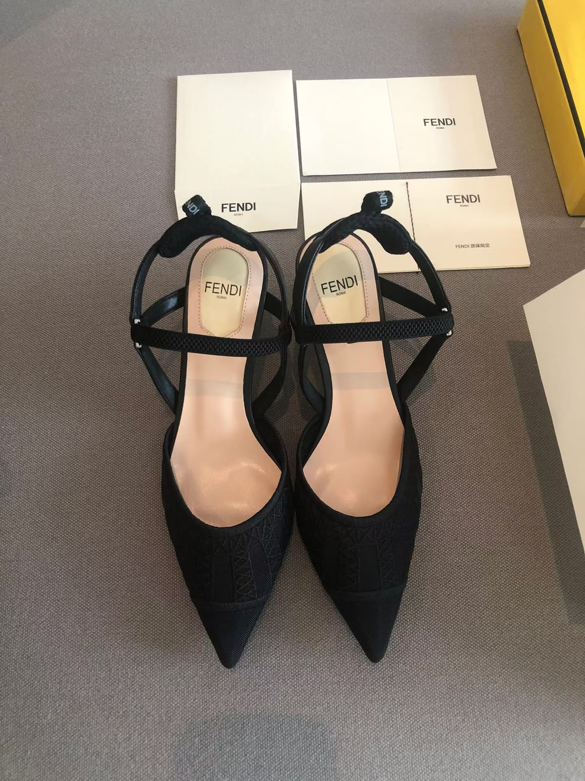 Fendi Fendi Black Lace and Leather Colibri Lite Slingback Pumps - 3