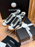 Chanel Calfskin Embossed Suede Sneakers