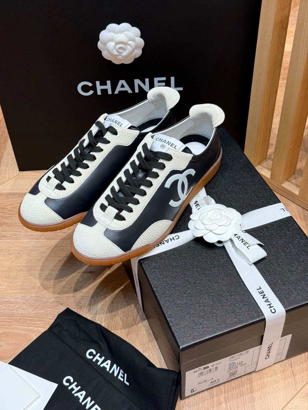 Chanel Calfskin Embossed Suede Sneakers