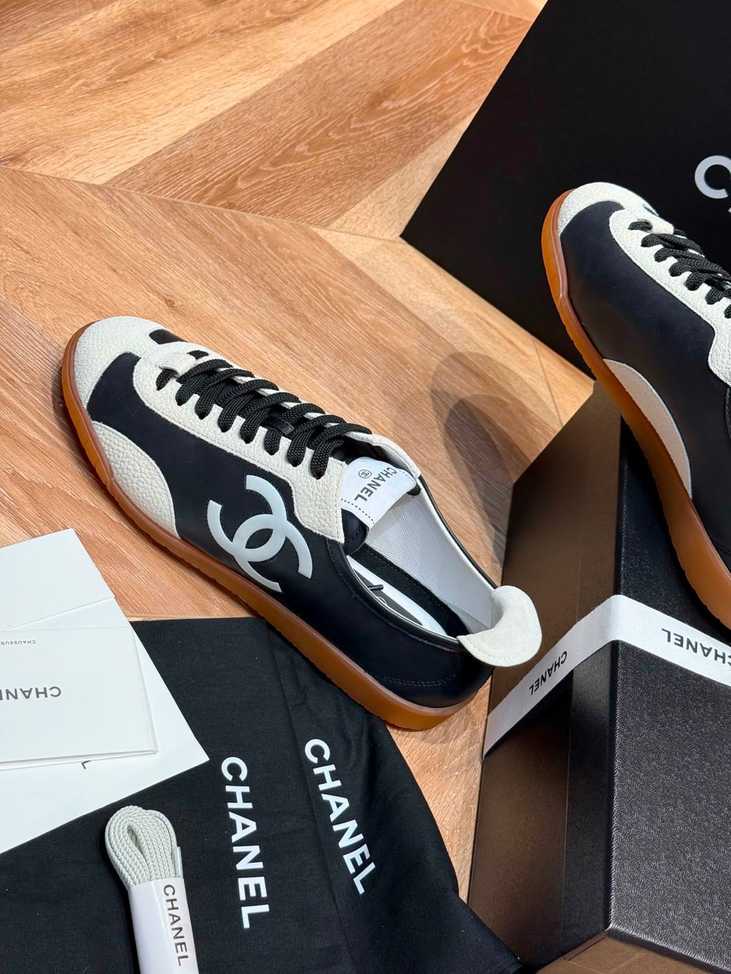 Chanel Calfskin Embossed Suede Sneakers