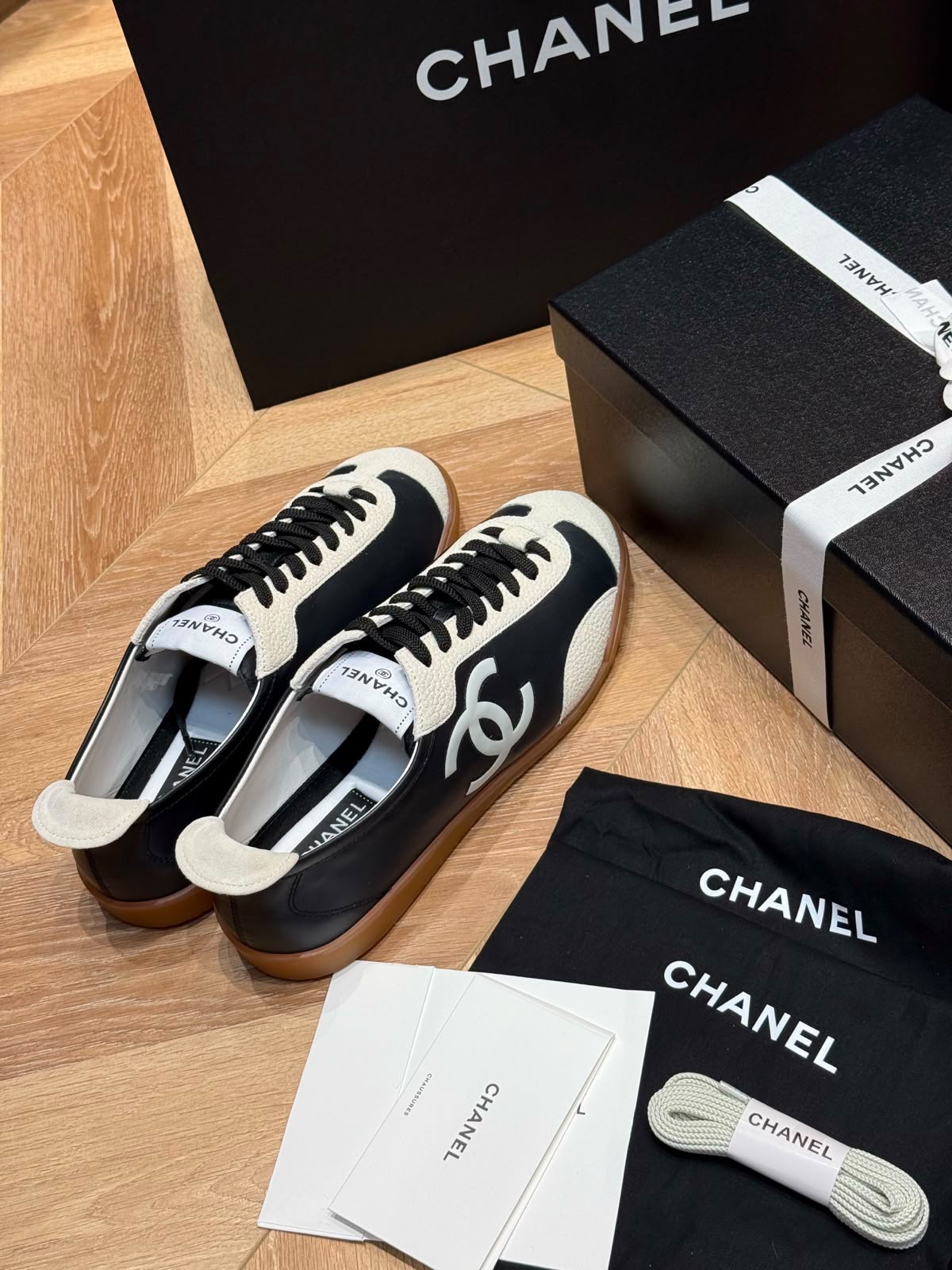Chanel Calfskin Embossed Suede Sneakers