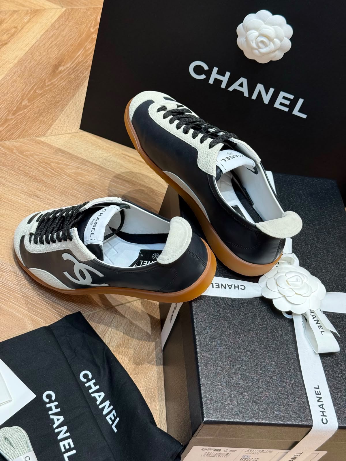 Chanel Calfskin Embossed Suede Sneakers