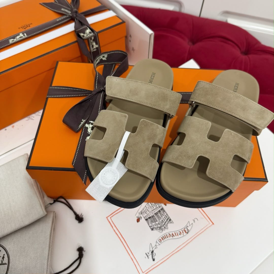 Hermes Suede Goatskin Womens Chypre Sandals