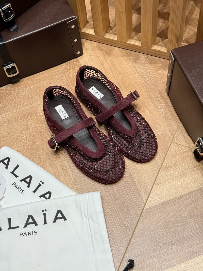 Alaia Beaded Mesh Ballet Flats