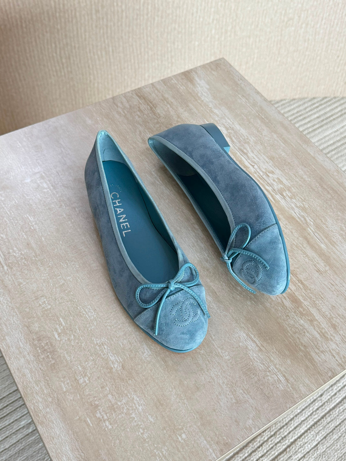 Chanel Suede Calfskin Cap Toe CC Ballerina Flats - 4