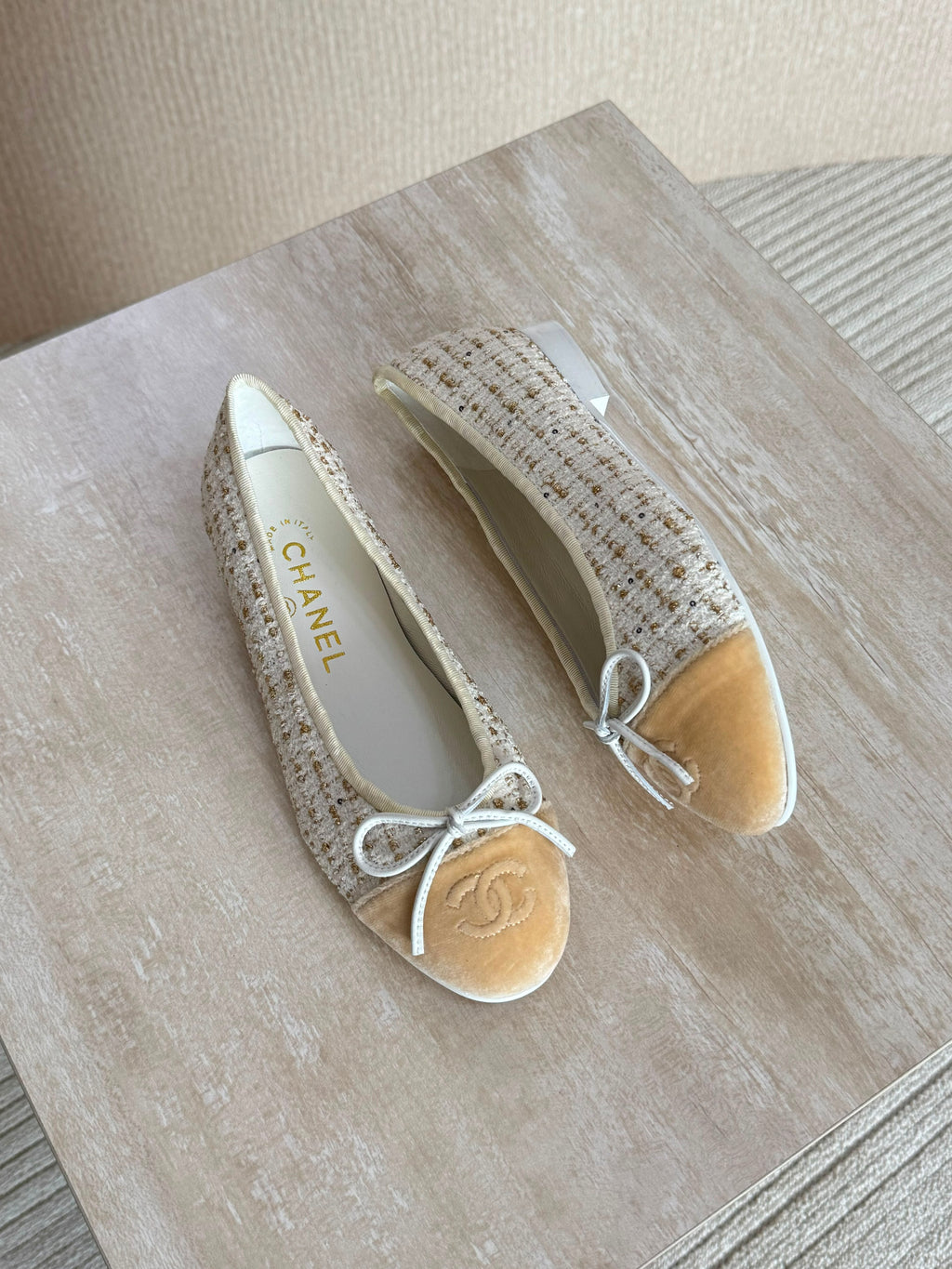 Chanel Suede Calfskin Cap Toe CC Ballerina Flats - 3
