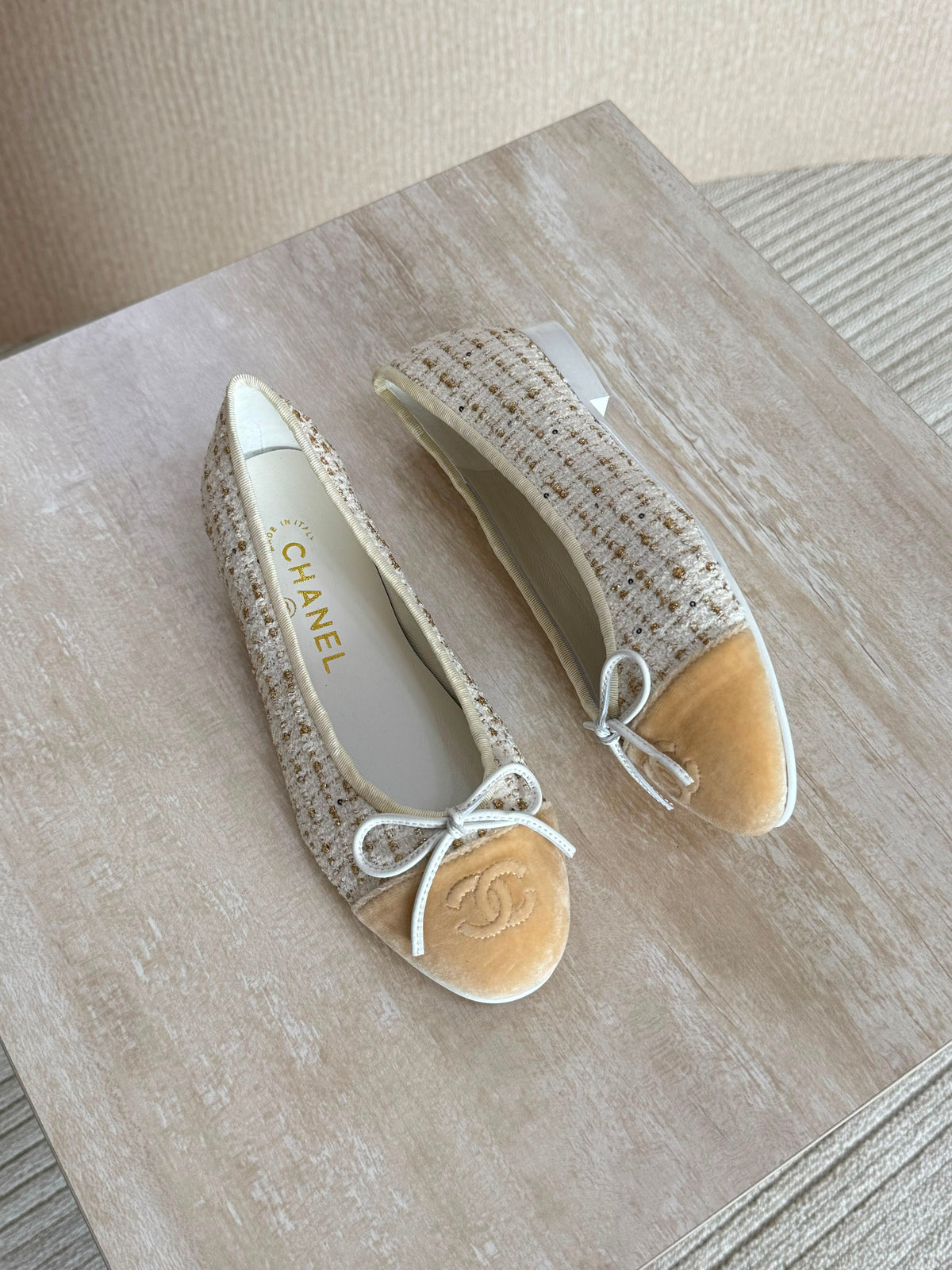 Chanel Suede Calfskin Cap Toe CC Ballerina Flats - 3