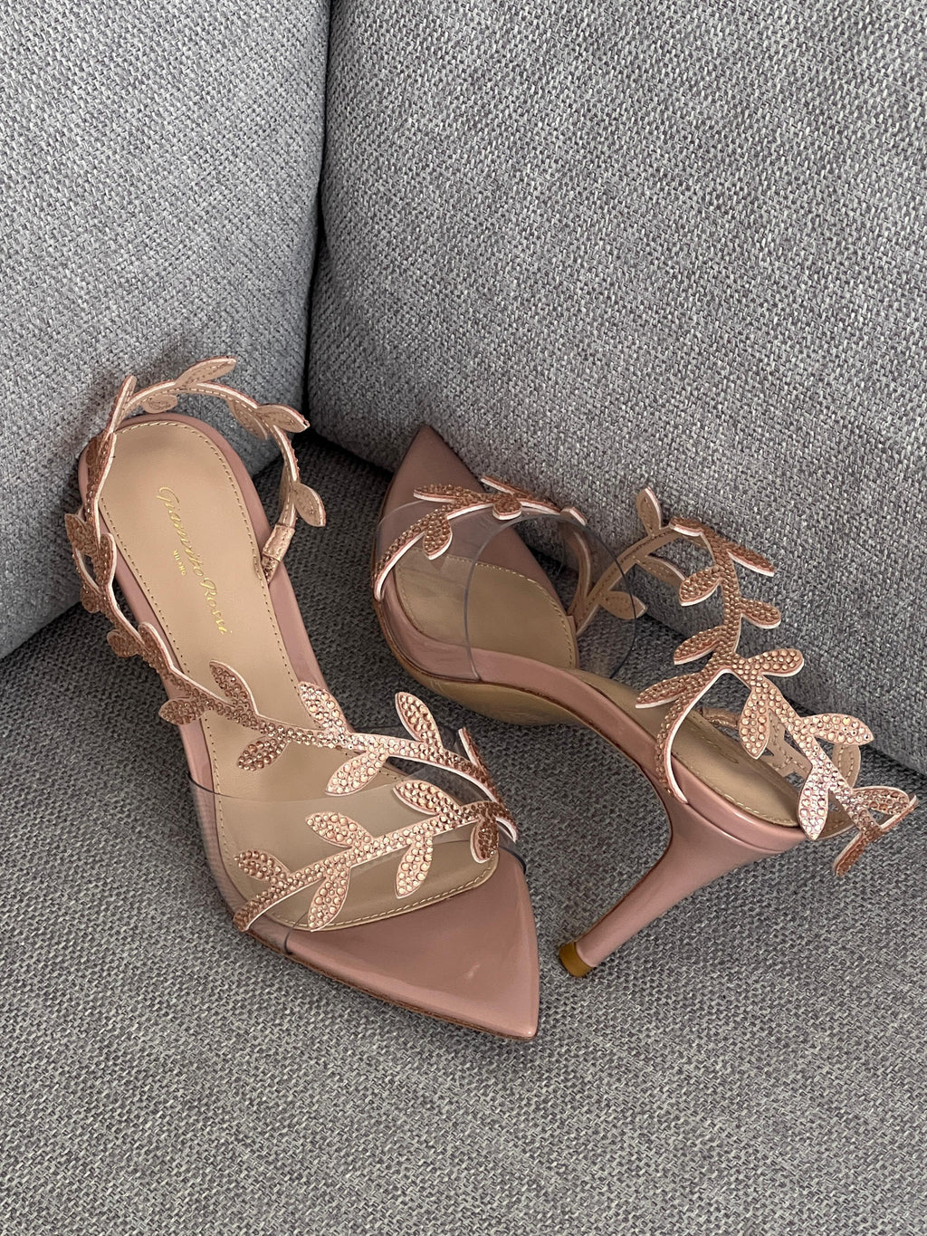 Gianvito Rossi Flavia Sandals in Plexi & Metallic Leather - 9