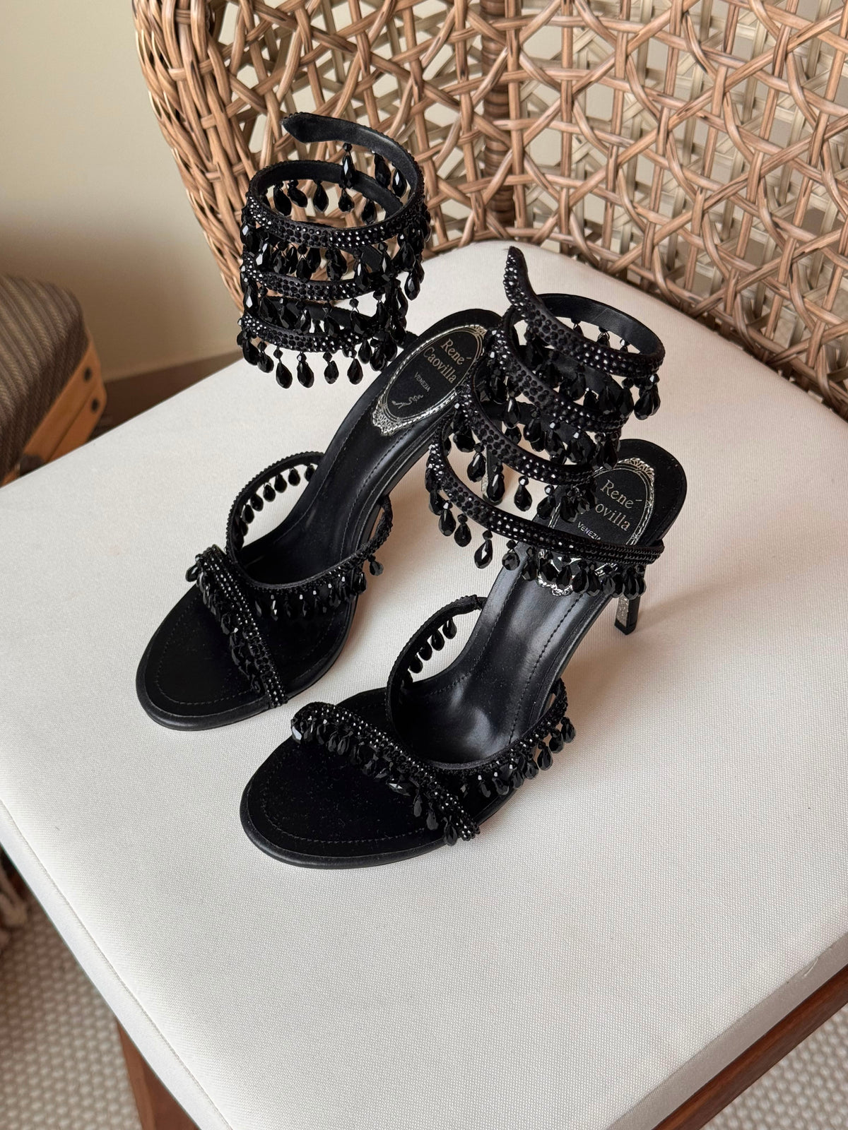 Rene Caovilla Chandelier Burgundy Sandals - 10