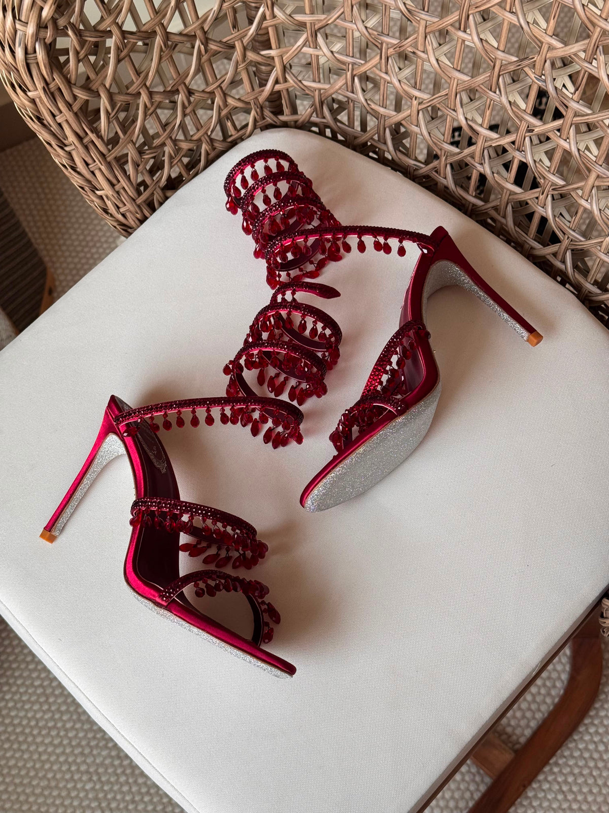 Rene Caovilla Chandelier Burgundy Sandals - 6