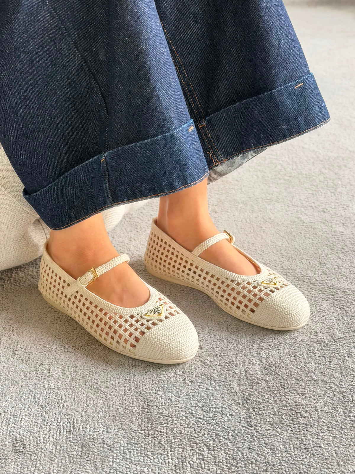 Prada Ivory Crochet Ballerinas - 7