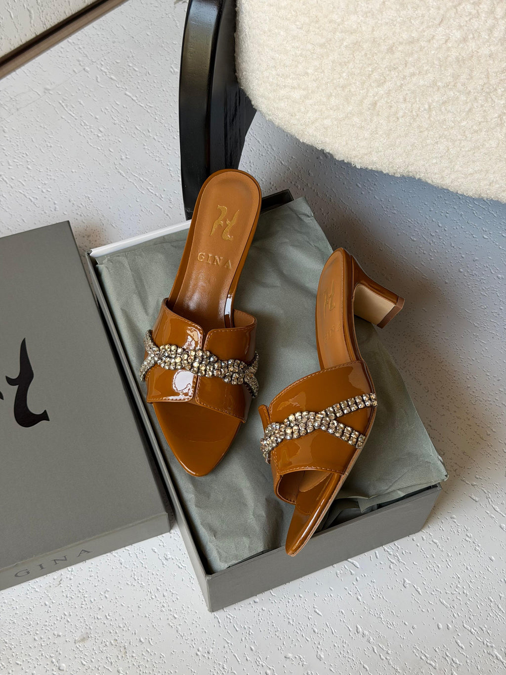 Gina Celine Mules in Chestnut Patent - 10