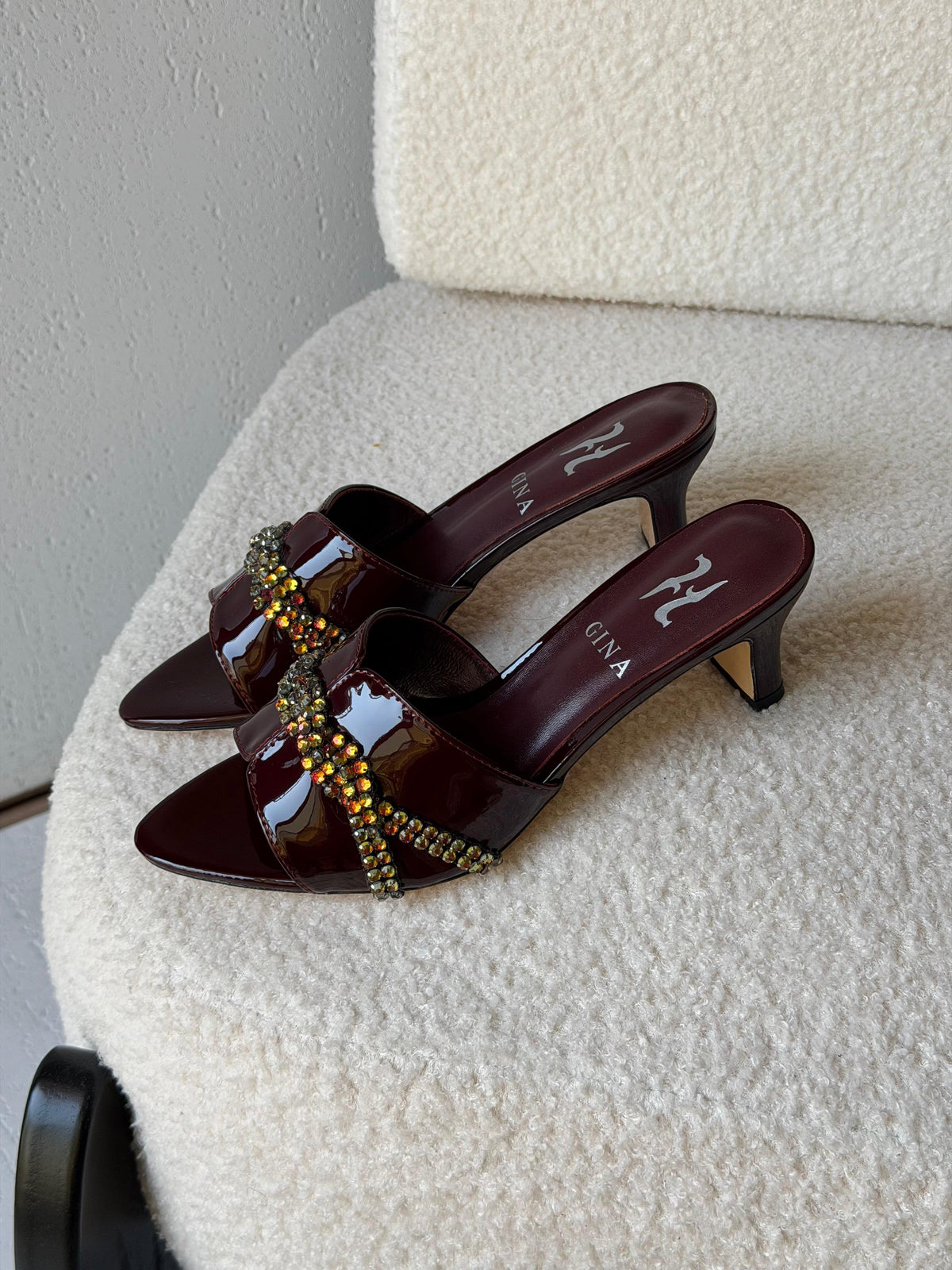 Gina Celine Mules in Chestnut Patent - 14