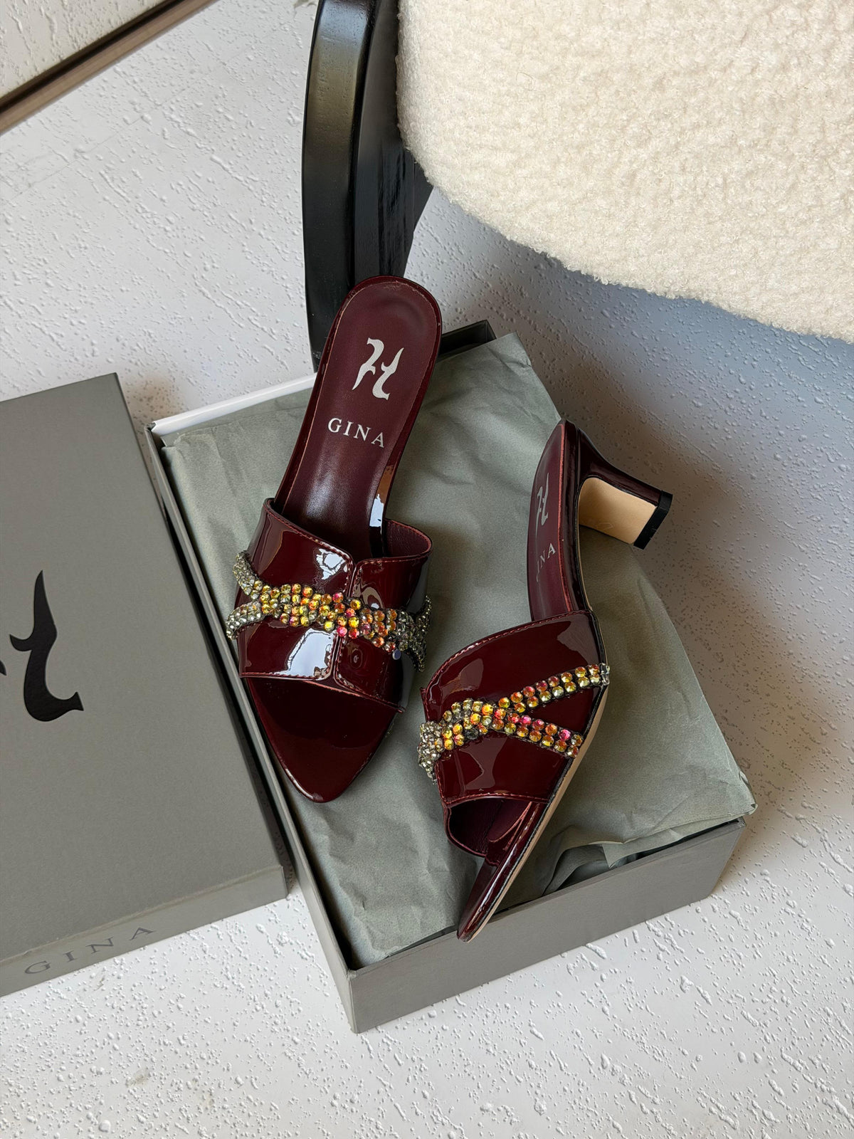 Gina Celine Mules in Chestnut Patent - 7