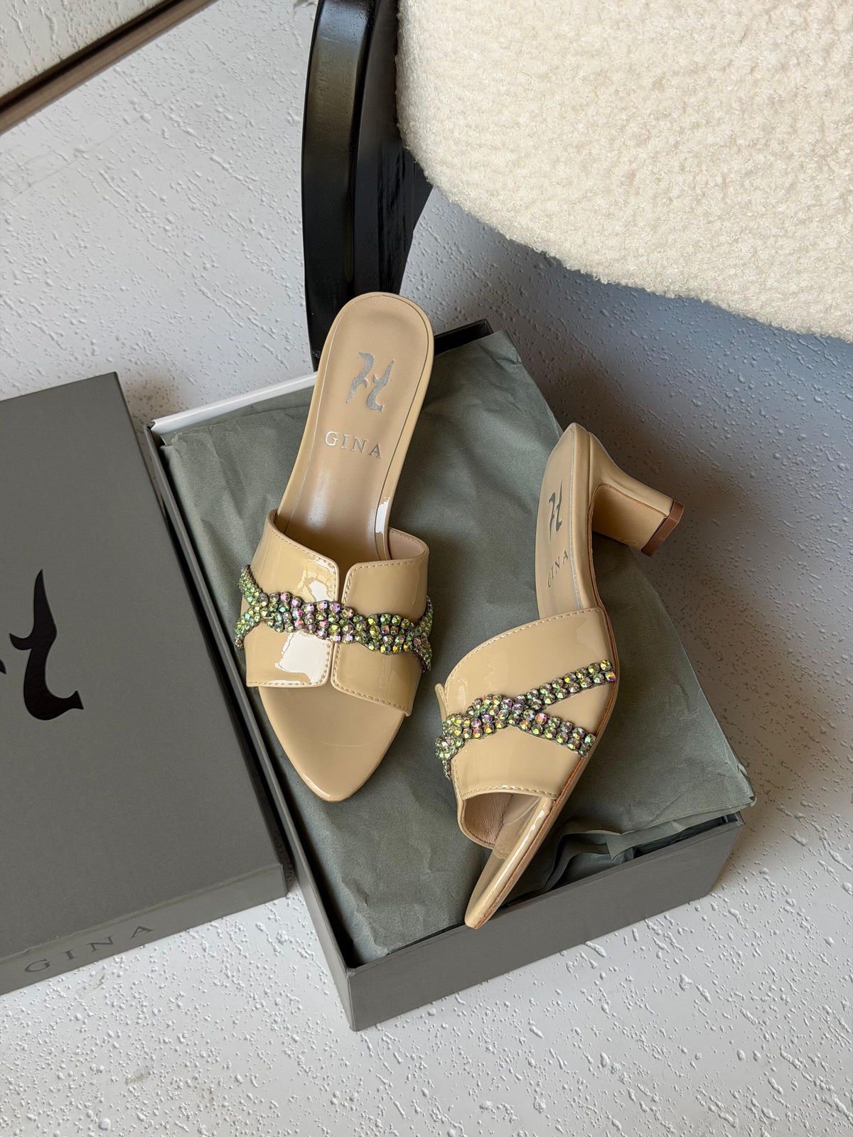 Gina Celine Mules in Chestnut Patent - 11