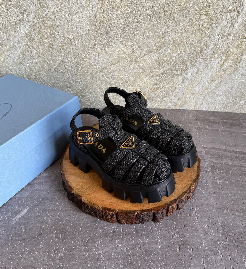 Prada Monolith Crochet Cage Sandals - 4