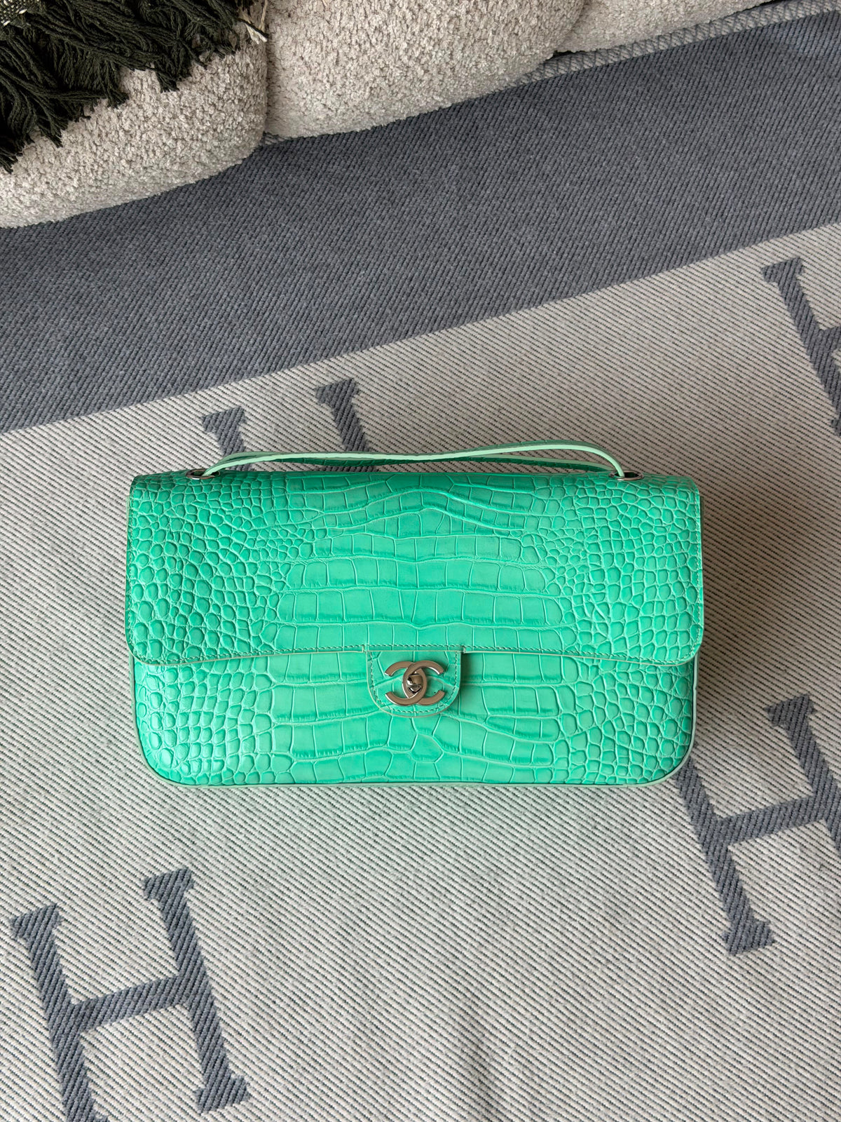 Chanel Crocodile-Embossed Calfskin Classic Flap Top Handle Bag - 6
