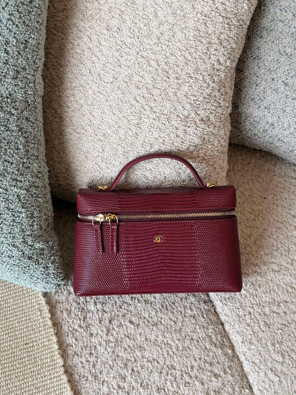 Chanel Lizard-Embossed Calfskin Top Handle Vanity Case with Chain - 6