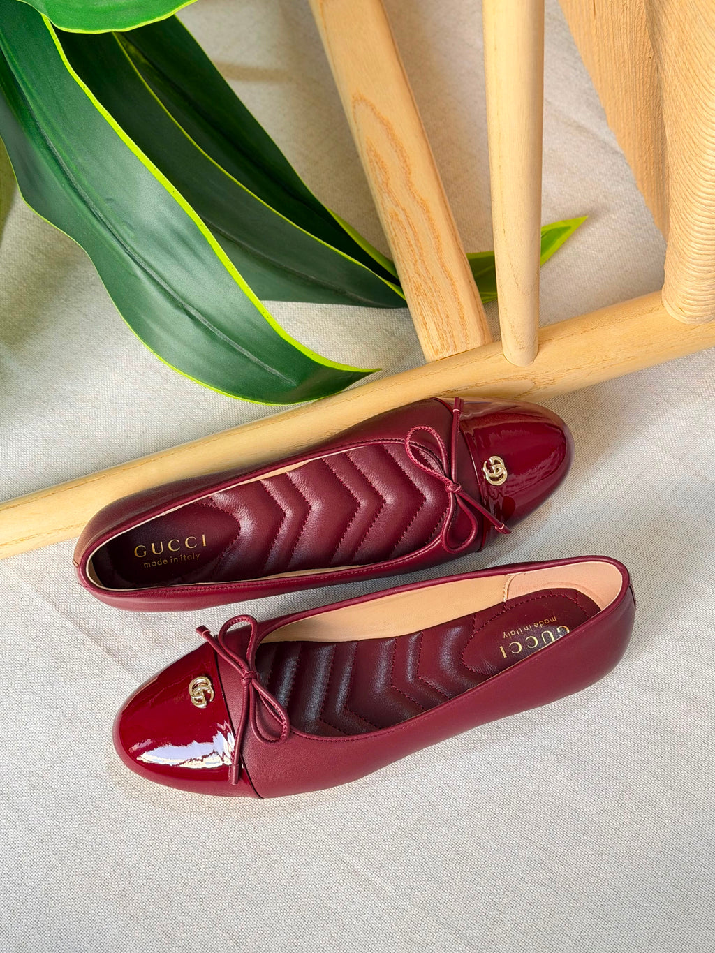 Gucci Burgundy GG Ballerina Flats - 4