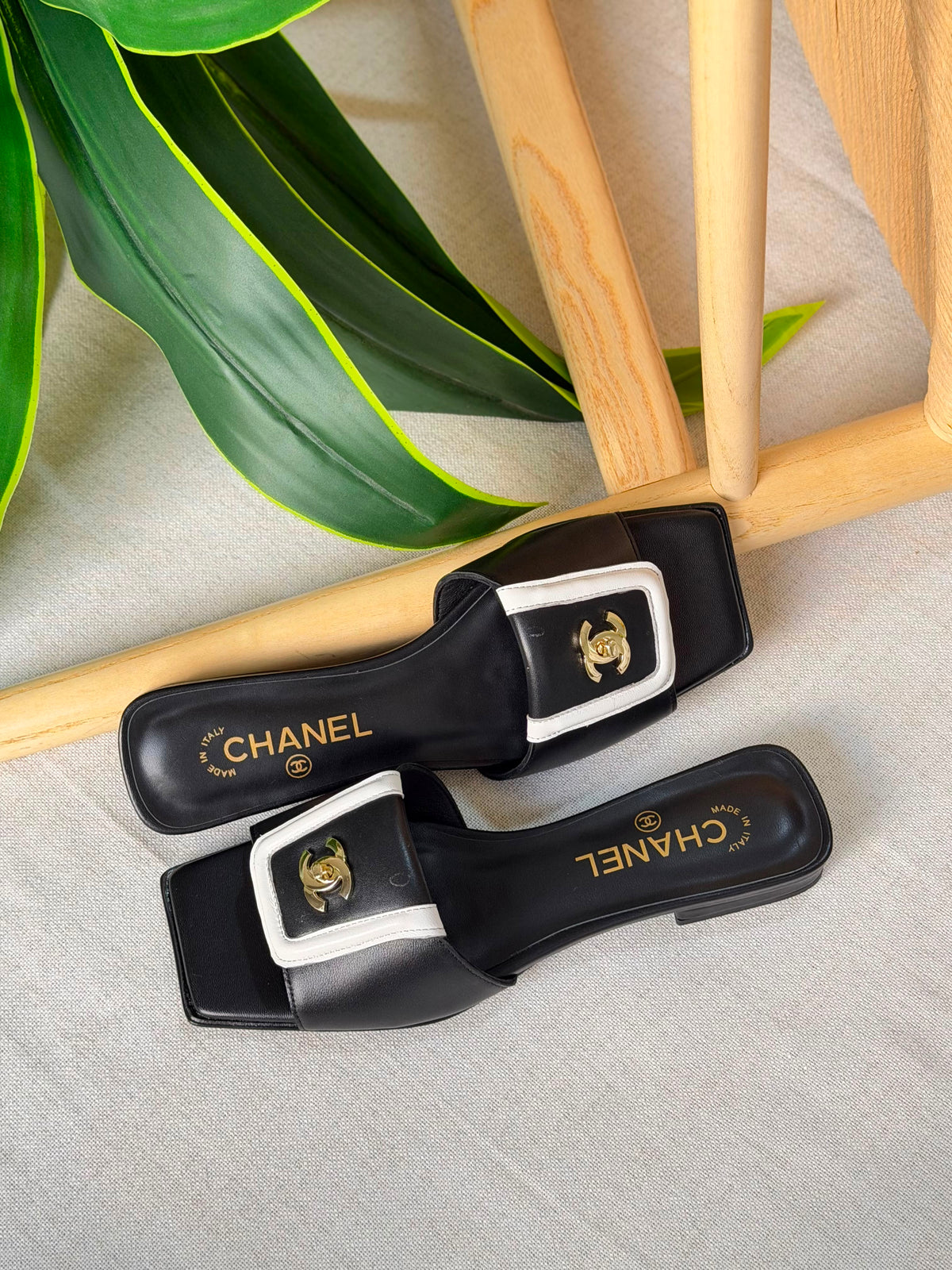 Chanel Double C Buckle Square Toe Turnlock Slipper - 15